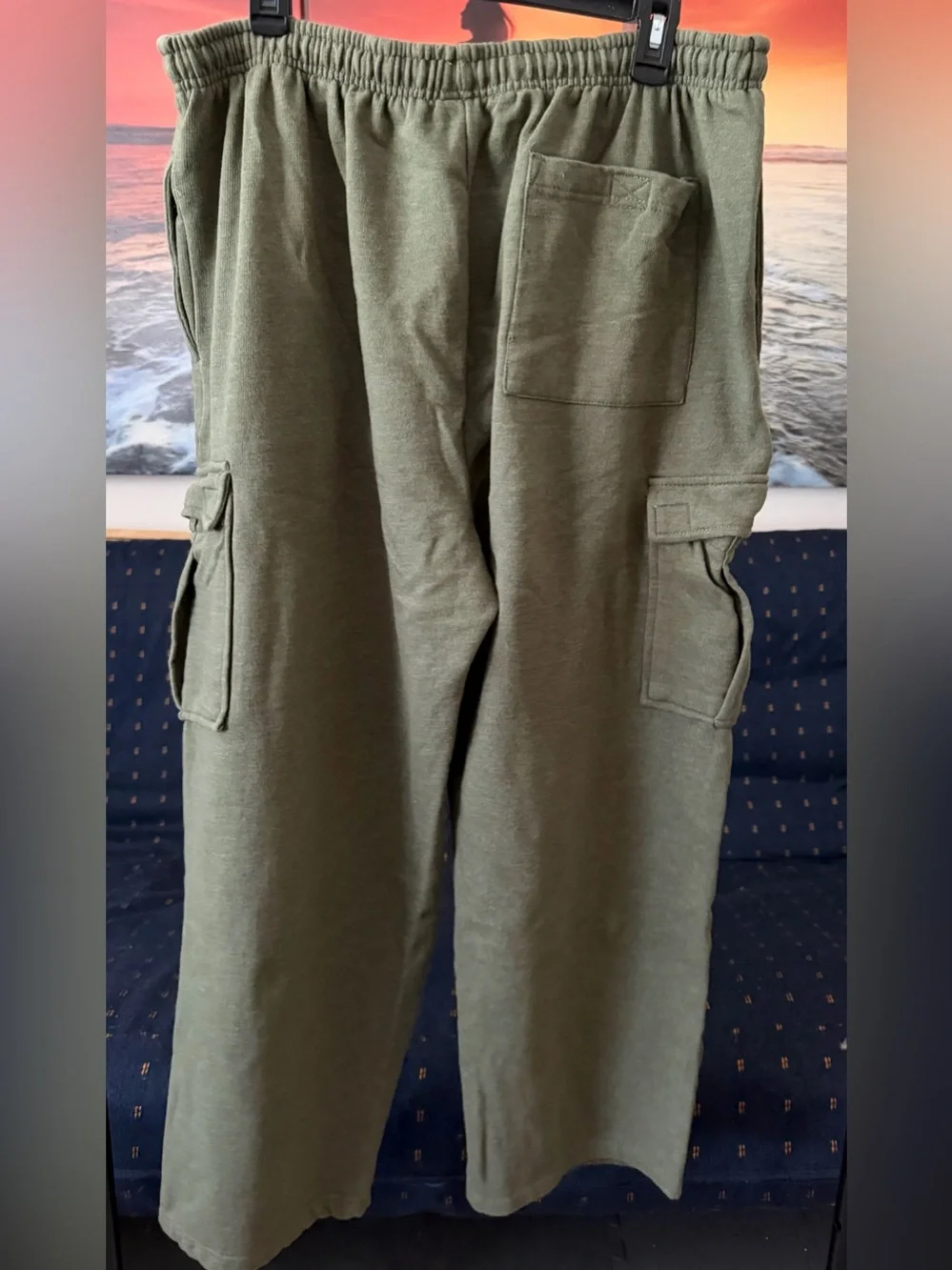 Men's Olive Cargo Pants with Elastic Waist